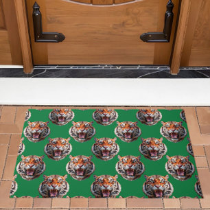 Tiger Head Pattern Design Green  Doormat