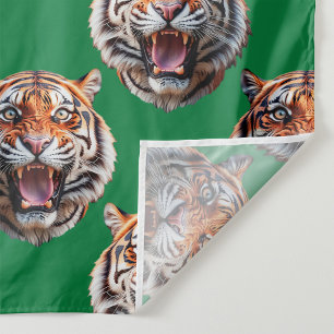 Tiger Head Pattern Design Green Fabric