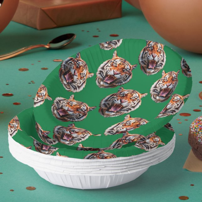Tiger Head Pattern Design Green  Paper Plate (Creator Uploaded)