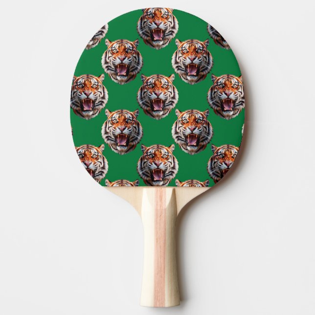 Tiger Head Pattern Design Green  Ping Pong Paddle (Front)