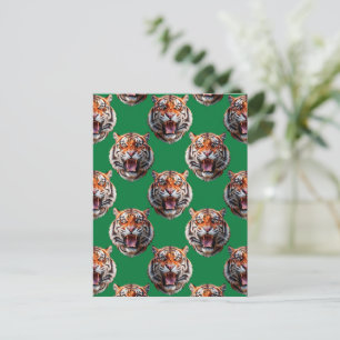 Tiger Head Pattern Design Green Postcard