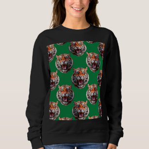 Tiger Head Pattern Design Green  Sweatshirt