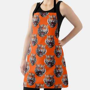 Tiger Head Pattern Design Orange Apron