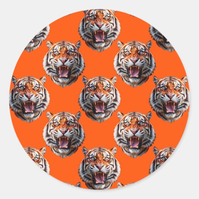 Tiger Head Pattern Design Orange  Classic Round Sticker (Front)