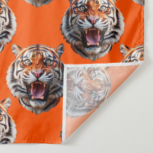 Tiger Head Pattern Design Orange Fabric