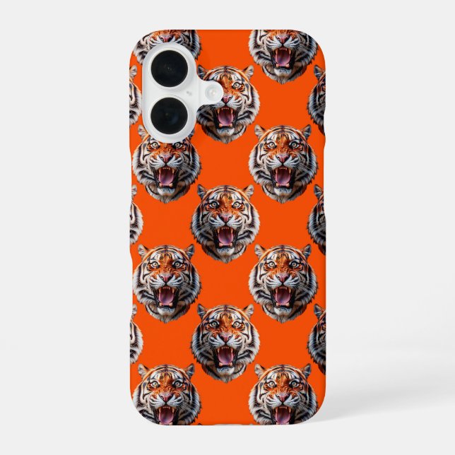 Tiger Head Pattern Design Orange  iPhone 16 Case (Back)
