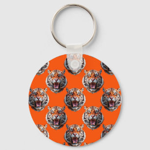 Tiger Head Pattern Design Orange Key Ring