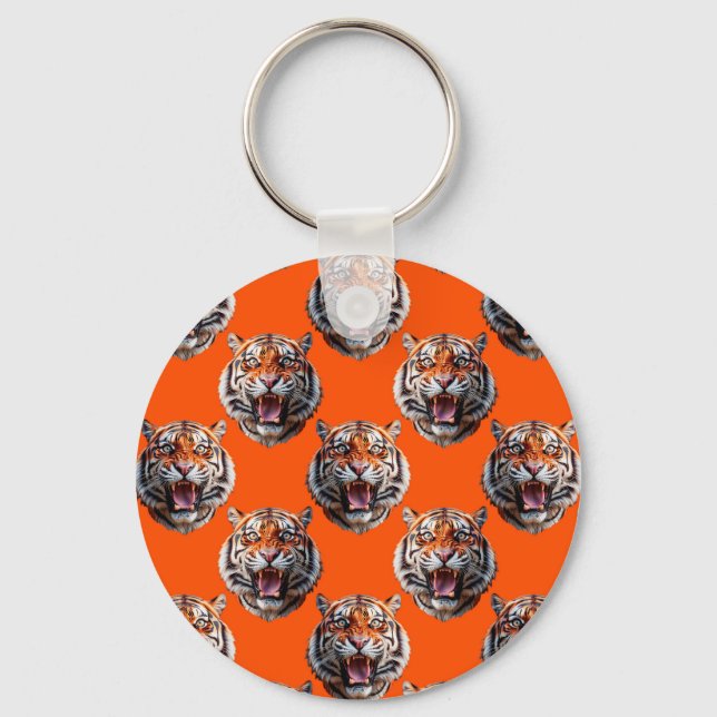 Tiger Head Pattern Design Orange  Key Ring (Front)