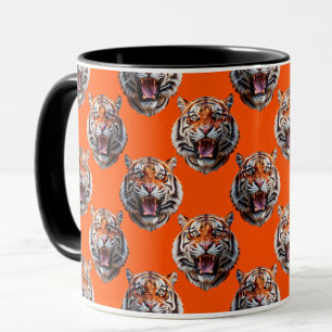 Tiger Head Pattern Design Orange Mug