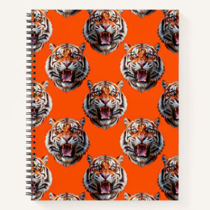 Tiger Head Pattern Design Orange Notebook