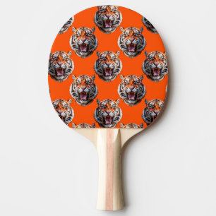 Tiger Head Pattern Design Orange Ping Pong Paddle