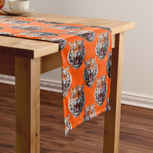 Tiger Head Pattern Design Orange  Short Table Runner