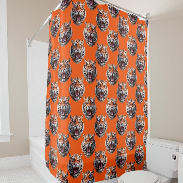 Tiger Head Pattern Design Orange  Shower Curtain (Creator Uploaded)