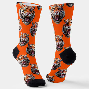 Tiger Head Pattern Design Orange Socks