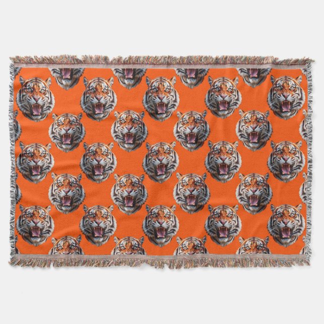 Tiger Head Pattern Design Orange  Throw Blanket (Front)