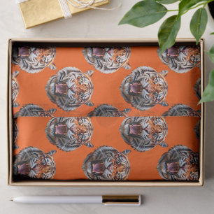 Tiger Head Pattern Design Orange Tissue Paper