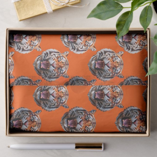 Tiger Head Pattern Design Orange  Tissue Paper (Creator Uploaded)