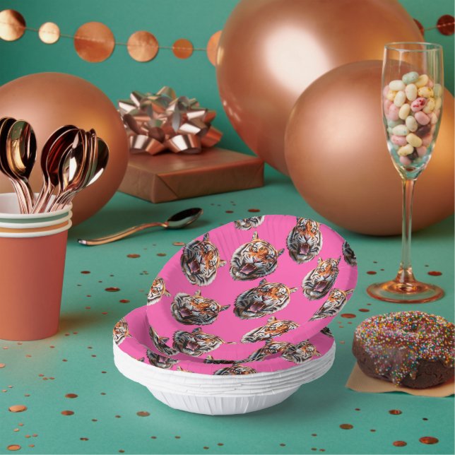 Tiger Head Pattern Design Pink Paper Plate (Multi)