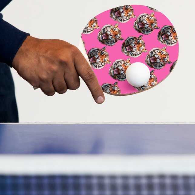 Tiger Head Pattern Design Pink Ping Pong Paddle (Insitu)