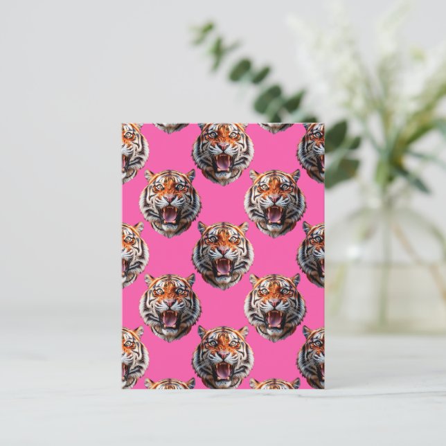 Tiger Head Pattern Design Pink Postcard (Standing Front)