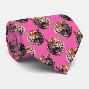Tiger Head Pattern Design Pink Tie