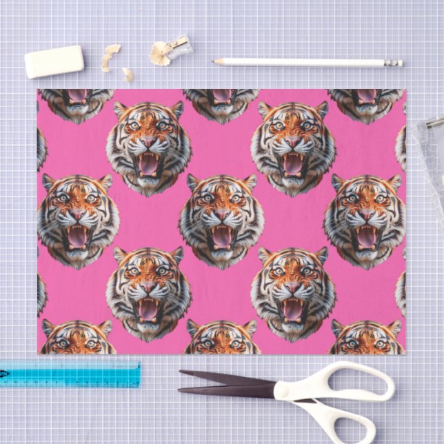 Tiger Head Pattern Design Pink Tissue Paper (Craft)