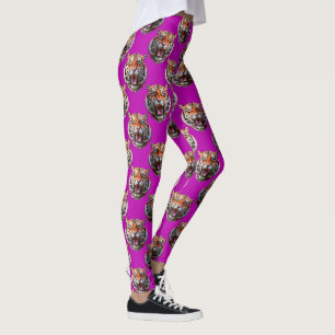 Tiger Head Pattern Design Purple Leggings
