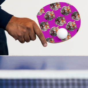 Tiger Head Pattern Design Purple Ping Pong Paddle