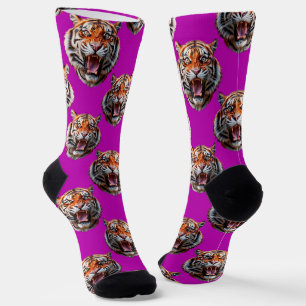 Tiger Head Pattern Design Purple Socks