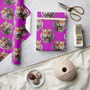 Tiger Head Pattern Design Purple Wrapping Paper