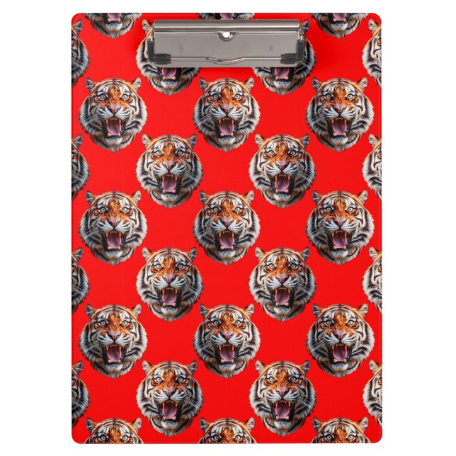 Tiger Head Pattern Design Red Clipboard (Front)