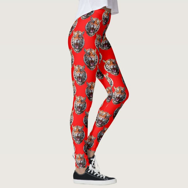 Tiger Head Pattern Design Red Leggings (Creator Uploaded)