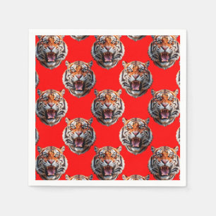 Tiger Head Pattern Design Red Napkin