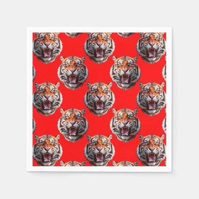 Tiger Head Pattern Design Red Napkin (Front)