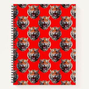 Tiger Head Pattern Design Red Notebook