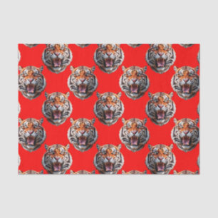 Tiger Head Pattern Design Red Tissue Paper