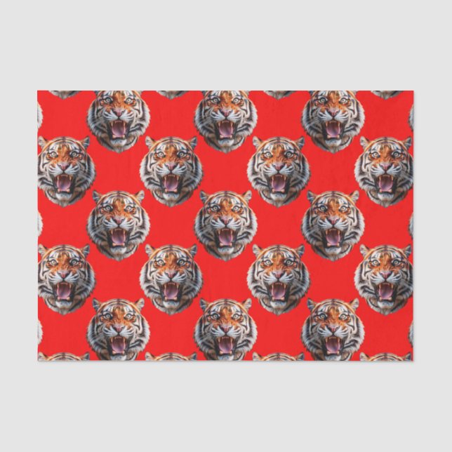 Tiger Head Pattern Design Red Tissue Paper (Front)