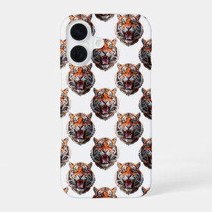 Tiger Head Pattern Design - White iPhone 16 Case