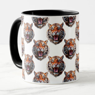 Tiger Head Pattern Design - White   Mug