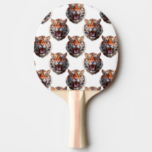 Tiger Head Pattern Design - White Ping Pong Paddle