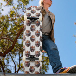 Tiger Head Pattern Design - White Skateboard