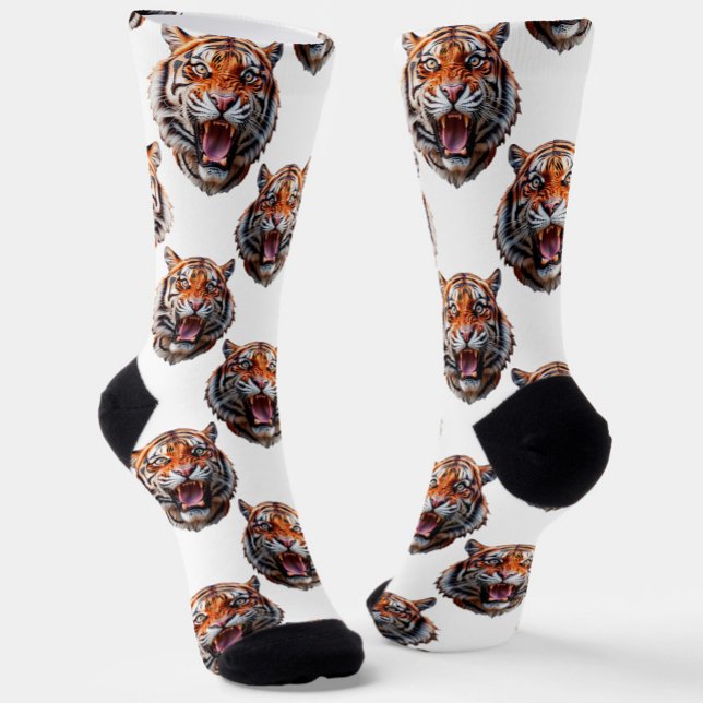 Tiger Head Pattern Design - White   Socks (Creator Uploaded)