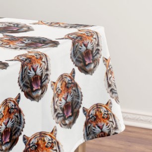 Tiger Head Pattern Design - White   Tablecloth