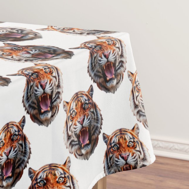 Tiger Head Pattern Design - White   Tablecloth (Creator Uploaded)