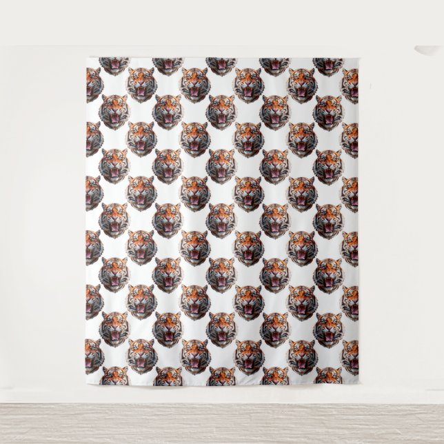 Tiger Head Pattern Design - White   Tapestry (Front)