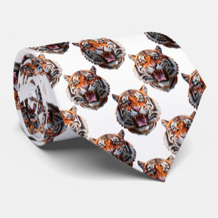 Tiger Head Pattern Design - White   Tie