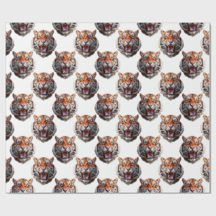 Tiger Head Pattern Design - White   Wrapping Paper