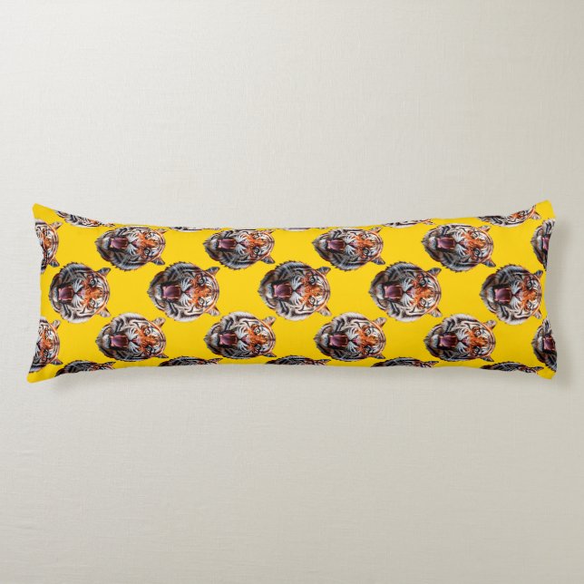 Tiger Head Pattern Design Yellow  Body Cushion (Front)