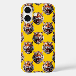Tiger Head Pattern Design Yellow iPhone 16 Case