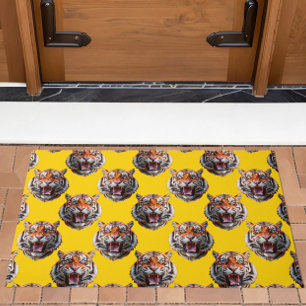Tiger Head Pattern Design Yellow  Doormat